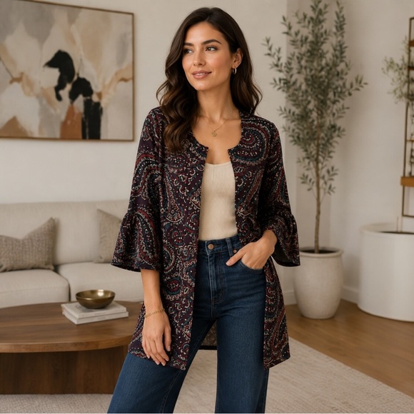 Slinky Brand Sweaters - Slinky Brand Boho Style Paisley Cardigan